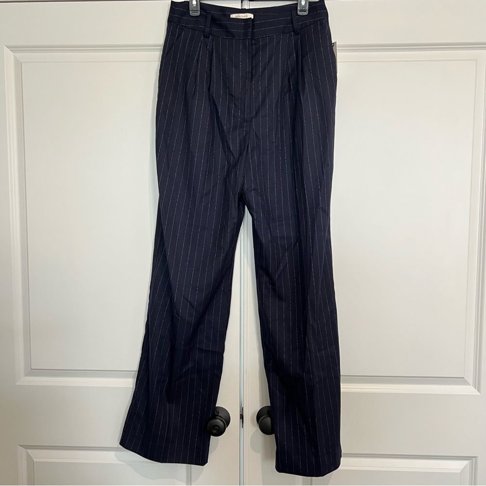 Anthropologie Favorite Daughter Pleated Navy Pinstripe Slacks NWT Size 14
